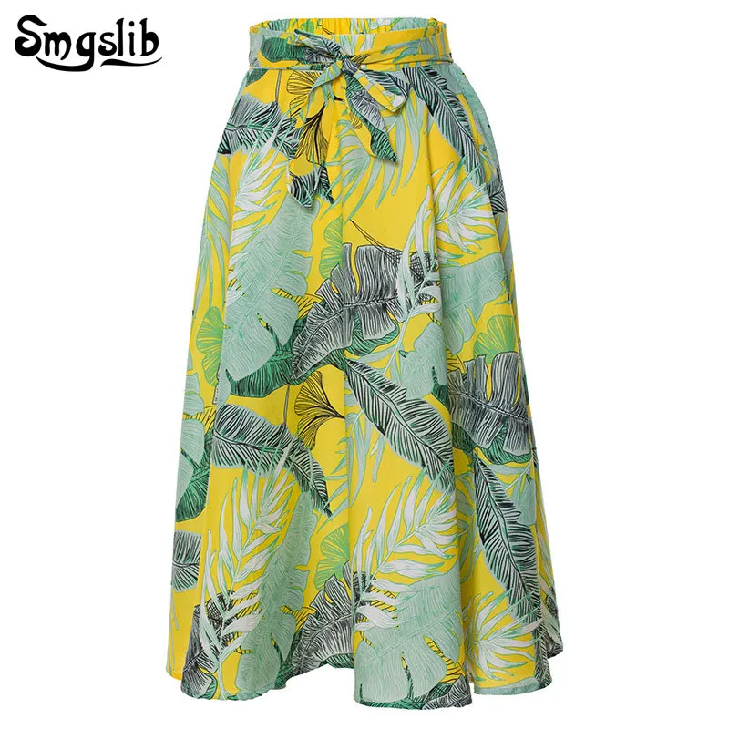 

2019 Fashion Tide New Spring Autumn skirt elegant englant style sweet yellow floral bow ankle-length A-line plus size