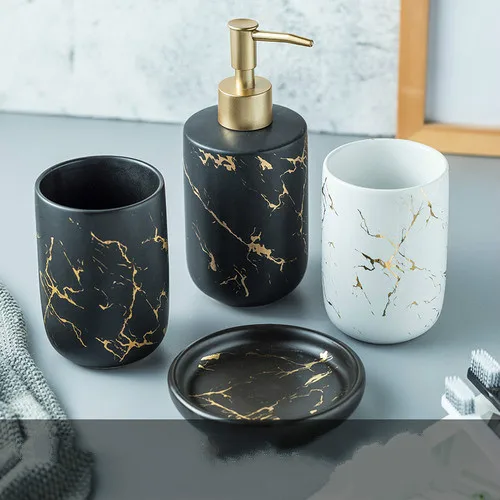 4pcs-set7 Керамическая имитация мрамора набор аксессуаров для ванной комнаты средства для мойки бутылки для полоскания рта чашки мыла держатель зубной щетки предметы домашнего обихода - Цвет: 4pcs-set7
