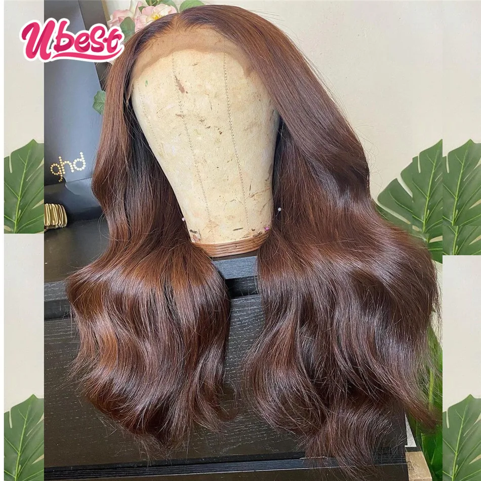 Ubest-Perruque Body Wave Brésilienne Naturelle Cheveux Humains, Dentelle Transparente, 13x6, 30 Pouces, Brun Chocolat, Vidéo HD