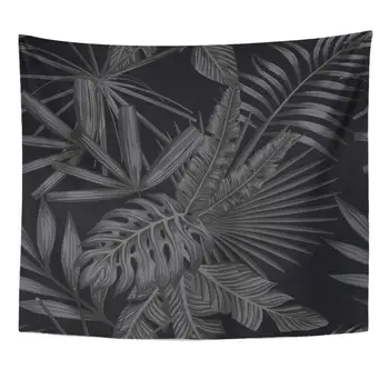 

Tropic Green Palm Tropical Leaves in Black and White Style Beach Tree Leaf Floral Tapestry Home Decor Wall Hanging for Living