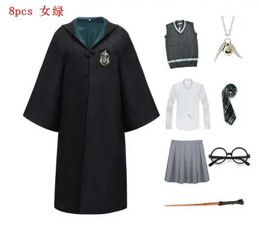 Capa de túnica mágica, disfraz de Potter, traje de Hermione, corbata, bufanda, varita, gafas, regalo de Godric, disfraz de Potter, ropa de fiesta de Halloween