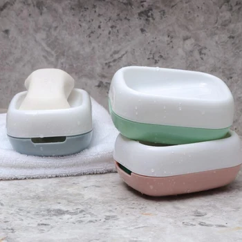 

New Multicolor Bathroom Double Drain Soap Box With Scouring Pad Cleaning Brush Multifunction Soap Box Holder