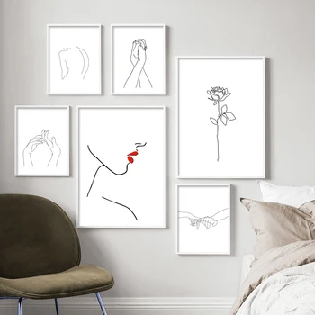 

Wall Poster Figure Hand Flower Line Drawing Canvas Art Print Painting Black White Sexy Lady Wall Picture For Living Room Decor