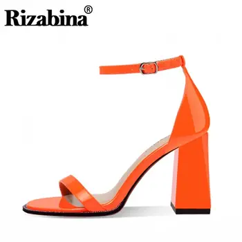 

RizaBina Real Leather Women Sandals Square Heel Women Shoes Summer Open Toe Party Lady Beach Travel Female Footwear Size 33-42