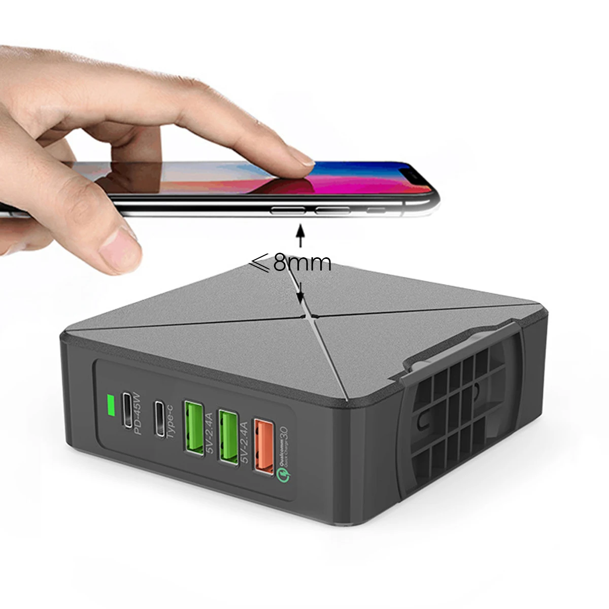 SOONHUA Qi Wireless 2-IN-1 Charger 5 Port USB PD Type-C Fast Charging Station Built-In Smart Chip With Rotate Bottom Bracket | Электроника