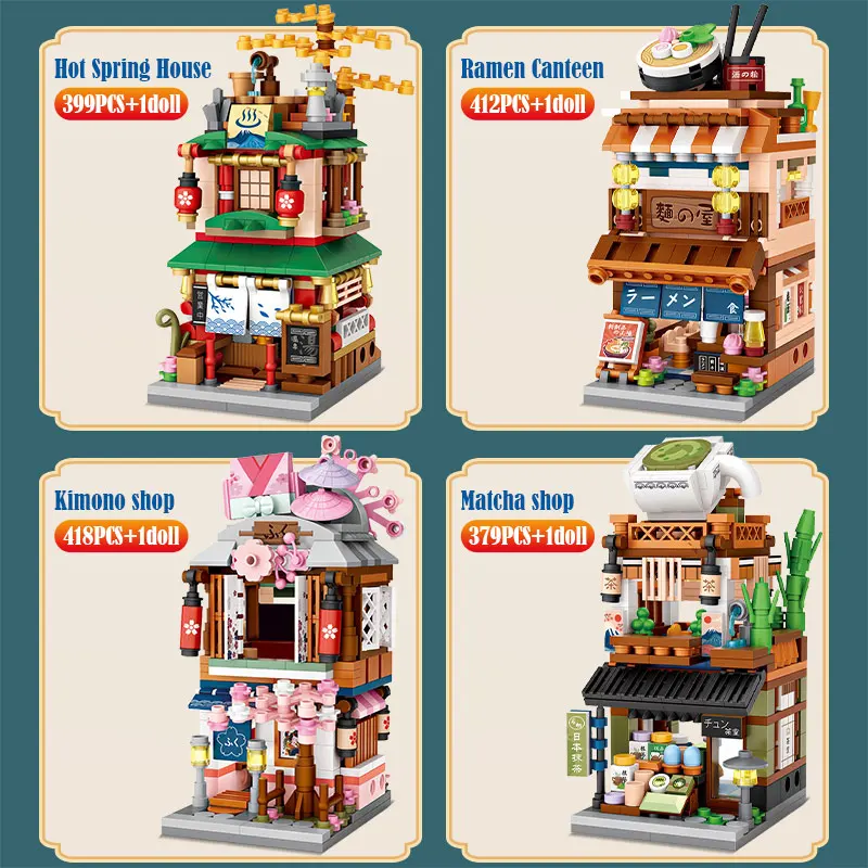 Fun4kid Set Mini Blocchi Giapponesi - Negozio Sorgenti Termali 399 Pezzi, Mattoncini Per Costruzioni Per Bambini E Adulti, Giocattolo Da Collezione