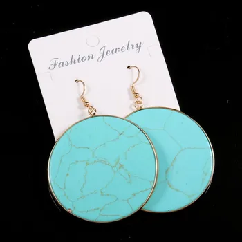 

Light Yellow Gold Color Round Green Turquoises Stone Dangle Earrings for Women Rose Pink Quartz Jewelry