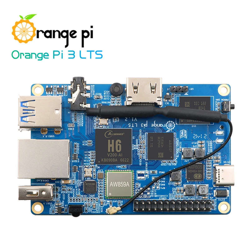 Single Board Computer Orange Pi 3 LTS 2GB RAM 8GB EMMC Flash DDR3 Allwinner H6 WiFi+BT5.0 Run Android 9.0/Ubuntu/Debian