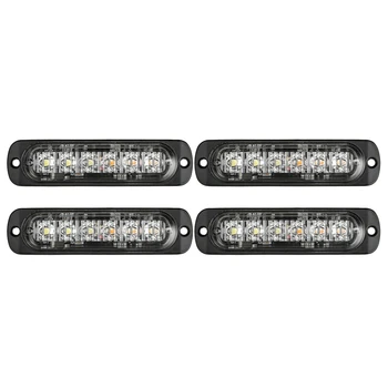 

4Pcs Amber Emergency Strobe Lamps 6-LED Surface Mount Flashing Lights for Truck Car Vehicle Emergency Beacon