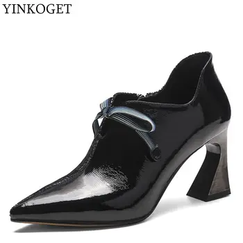 

ALLBITEFO fashion colored genuine leather charming high heels leisure high heel shoes new spring office ladies shoes women heels