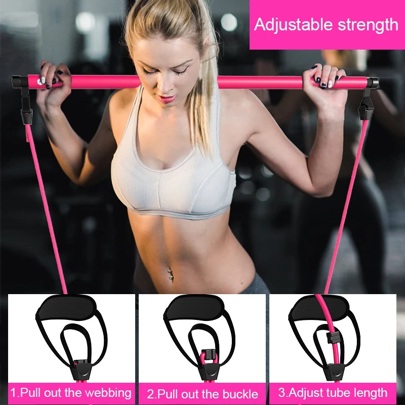Portable Pilates Bar Kit W/Resistance Band Adjustable Toning Gym Exercise S Y3G8