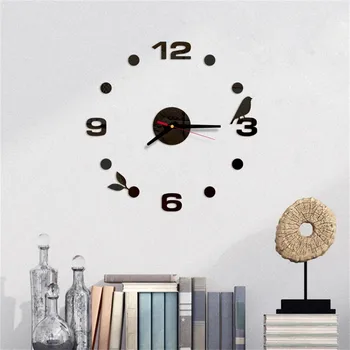 

3D DIY Wall Clock Roman Numbers Bird Print Acrylic Mirror Wall Sticker Clock Home Decor Mural Decals часы настенные #GH