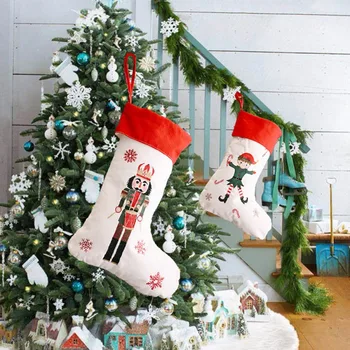 

Christmas Socks Cartoon Red White Snowflake Christmas Socks Gift Bag Red White Soldier Linen Bag Christmas Decoration For Home