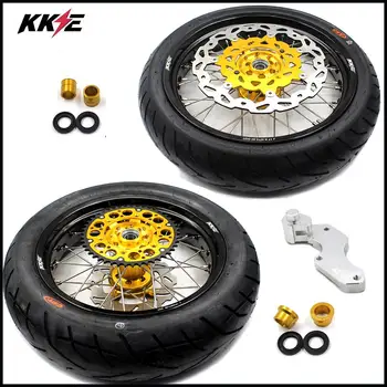 

KKE 3.5 & 5.0 Supermoto Wheels Set for SUZUKI RMZ250 2007-2020 RMZ450 2005 Gold Hub Motard Tires