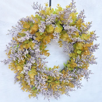 

1PC American Style Autumn Wreath Realistic Showcase Garland Artificial Door Garland Simulated Eucalyptus Leaf Wreath for Dorm Ho