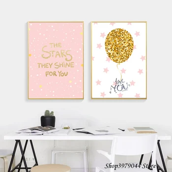 

Pink Cartoon Canvas Painting Poster Nordic Baby Poster Print Balloon Yellow Picture Kids Nursery Decoration Baby Girl Room Decor