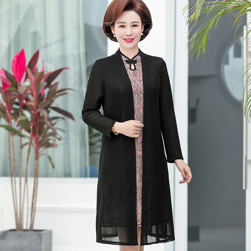 

Mom Spring Clothing Long-sleeved Dress Mid-length Two-Piece Set Middle-aged WOMEN'S Dress 2019 New Style Middle-aged Western Sty
