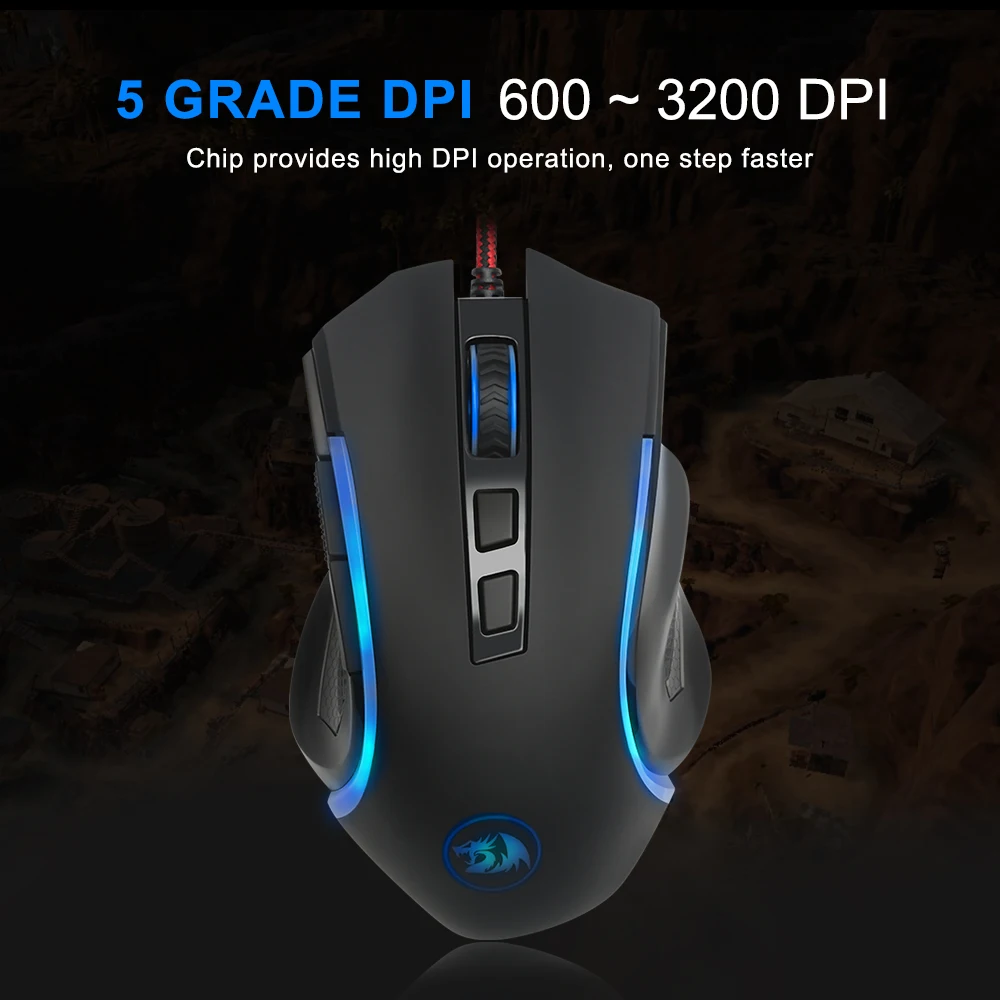 Redragon GRIFFIN M607 USB Проводная игровая компьютерная мышь 7200 dpi 6 кнопок 7 цветов с подсветкой RGB программируемая эргономичная для PC Gamer