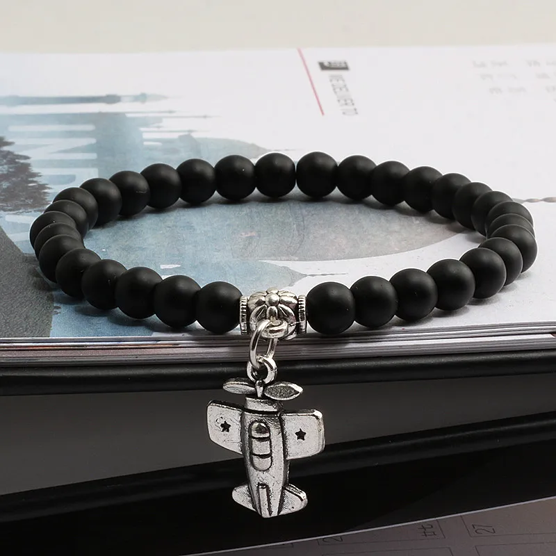 Мужской матовый браслет с бусинами из натурального камня 6 мм дальностью полета