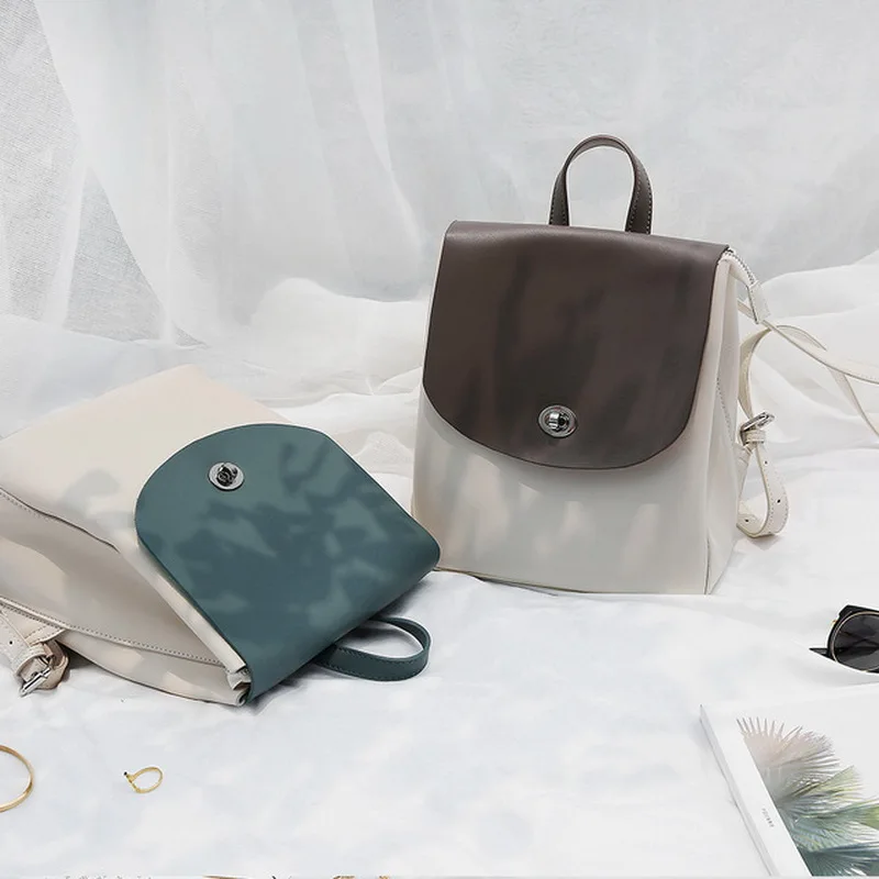

2019 Fashion soft leather backpack Students College style School Schoolbags Cowhide Hit Colors Girls Double Shoudler Bags Brands