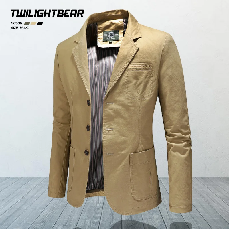 Mens Blazer Pure Cotton Solid Casual Spring Autumn 4XL