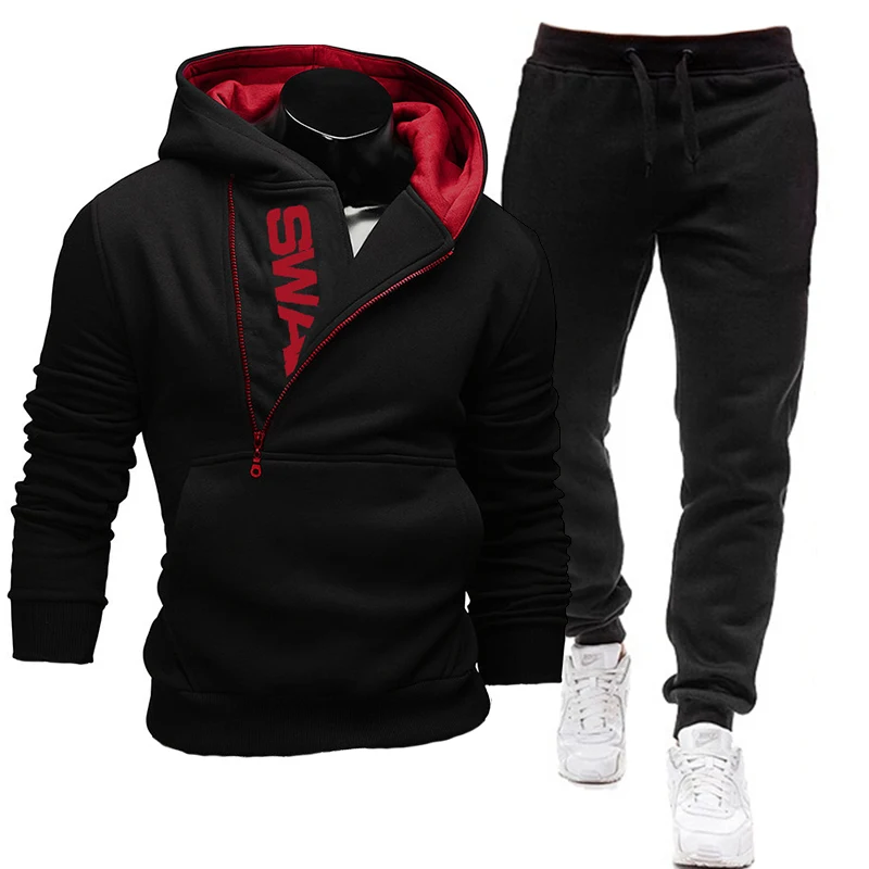 

Men Tracksuits Two Piece Sets Patchwork Zipper Pullover Hoodies Jogging Pants Slim Sweatshirt Outfits Hip Hop Streetwear Suits
