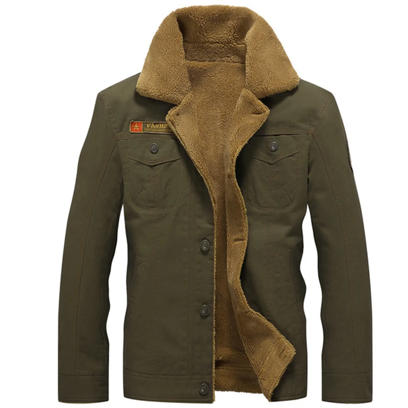 Зимняя куртка-бомбер большого размера, мужская куртка пилота ВВС, Теплая мужская куртка с меховым воротником, мужские армейские тактические флисовые куртки, Прямая поставка - Цвет: ArmyGreen