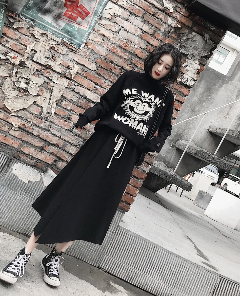 Personality popular logo hoodie woman new dark harbor style semi-high collar loose with velvet