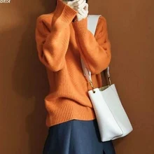 Толстый вязаный свитер с высоким воротом, женский теплый оранжевый Повседневный Женский пуловер, Осень-зима, Модные свободные женские топы