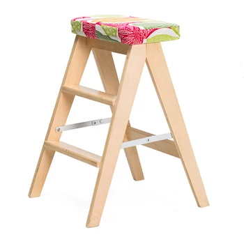 

Folding Stool Solid Wood Creative Simple Ladder Kitchen Portable Small Chair Household