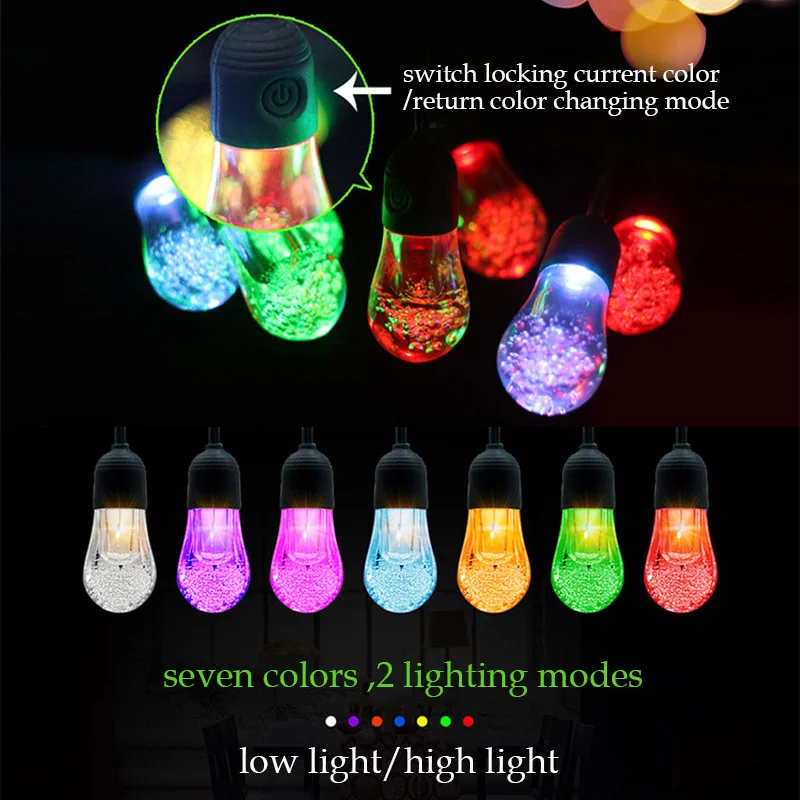 

12pcs LED Bulb Light Solar Powered String Lights Decoration For Christmas Party Holiday Garden 2 Modes With 7 Light Colors