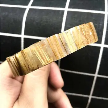 

Top Natural Gold Rutilated Quartz Bracelet For Woman Lady Men Crystal 15x9mm Rectangle Beads Stone Bangle Stretch Jewelry AAAA
