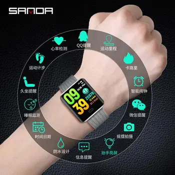 

Sanda New B8 Heart Rate Blood Pressure Business Smart Watch Multi Function Step Motion Waterproof Square Intelligent Bracelet