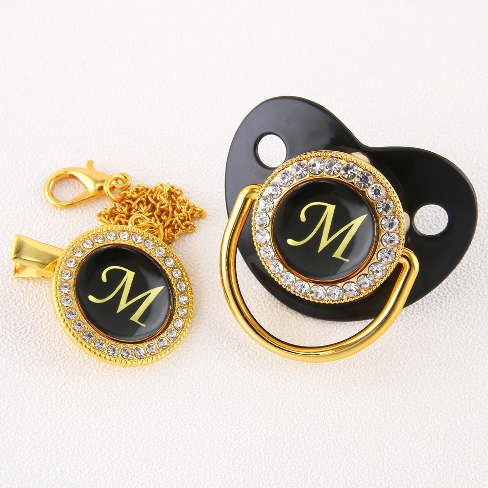 Sale Pacifier-Gold-Letter Clip Baby-Pacifier Alphabet Gift Bling Initials Black 26-Name Infant wxQKMeEBN3n