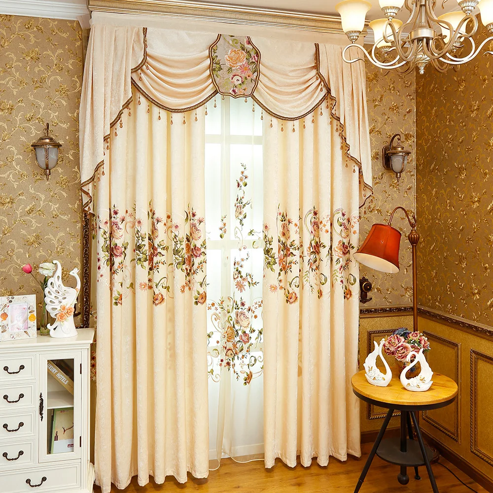 

Custom curtains for Living Room Bedroom Balcony European-Style Chenille Shade Curtain Left and Right Biparting Open