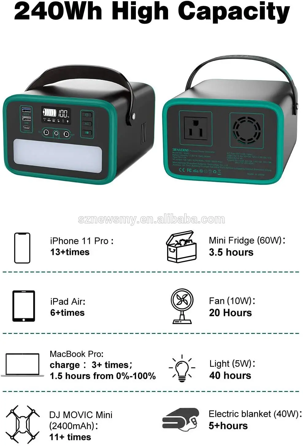 portable power bank 100800mAh 310W Solar Generator Portable Power Station with 220V 110V Output AC outlet,DC