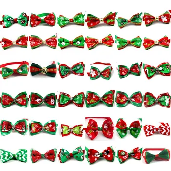 

100pcs Pet Cat Dog Collar Bow Tie for Puppy Small Dog Adjustable Neck Strap Christmas Dog Grooming Accessories Xmas Wholesale