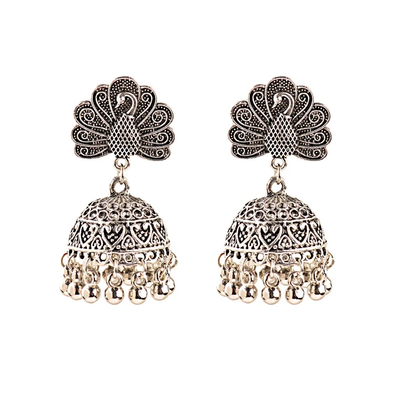 HXE096-2 OIQUEI, антикварные, Jhumkas, бохо, этнические, золотые, животные, резные, большой колокольчик, длинные, с кисточками, висячие серьги для женщин, женские индийские цыганские украшения - Окраска металла: HXE096-2