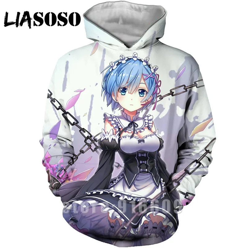 Модные женские и мужские худи rem с 3D принтом Re: zero, худи REM, пуловер для косплея, толстовка с капюшоном в стиле аниме, Harajuku