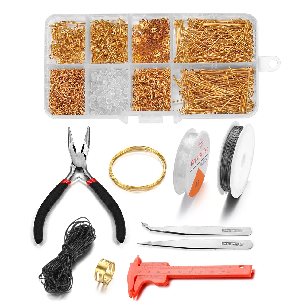 

800Pcs Earring Hook Head Pins Bead Caps Jump Rings Wire Tools Jewelry Making Set For DIY Jewelry Making Kit Accessories Supplies