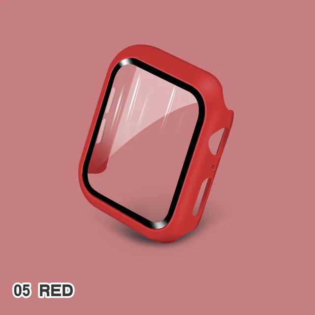 Glass+Cases For Apple Watch Series SE 654321 44mm 40mm Smart iWatch 42mm 38mm 360 Full Bumper Screen Protector+Cover Accessories Red