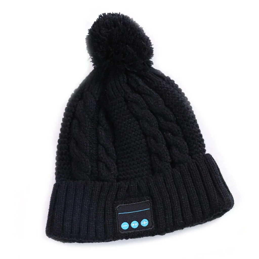 Feitong, зимние шапки для взрослых, для женщин, шапка бини, беспроводная, Bluetooth, Смарт, шапка, гарнитура, наушники, динамик, печать, шапка женска - Цвет: Black