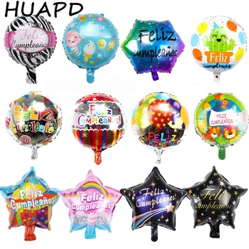 

10 pieces 18 inch Spanish Happy birthday party decoration Balloons Happy Birthday round stars helium Baby Shower Balloons