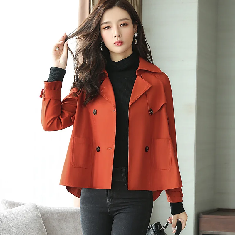 

2019 Autumn New Style Large Size Loose-Fit Hong Kong Style Coat Korean-style Versatile Fashion Short-height Short Trench Coat Wo