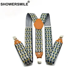 Print Suspender Pants Men Floral Navy Male Braces With Leather 3 Clips Y Back Adjustable Adult Suspenders 120cm*3.5cm