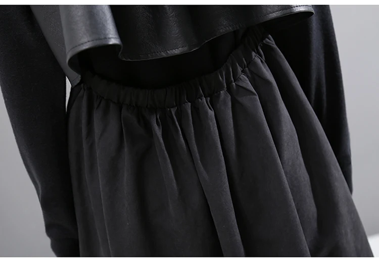 Новинка, женская зимняя модная одежда, однотонное черное платье с длинным рукавом из искусственной кожи, женские повседневные Прямые платья средней длины, халат 5738