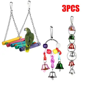 

3pcs Parrot Toy Bird Cage Swing Hammock Pet Bird Hanging Bell Hanging Toy Macaw Parrot Love Bird Finch Chew Toy Bird Supplies