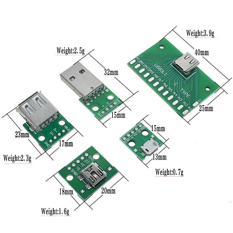 AEAK 5 шт. USB Мужской разъем/Мини MICRO USB для DIP адаптер гнездовой разъем 2,54 Разъем b type-C USB2.0 3,0 PCB конвертер