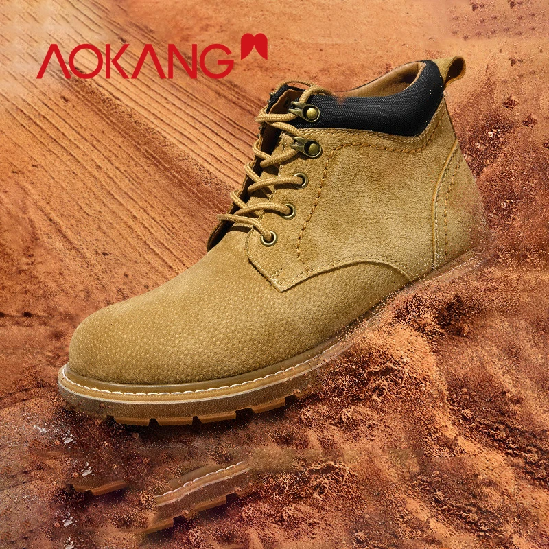 AOKANG Men's Boots Genuine Leather Warm Winter Shoes Casual Brand Snow Boots Brand Luxury Martin Ankle Boots Botas Men