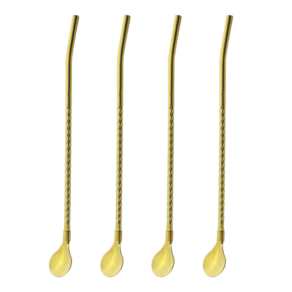 4Pcs/Set 18/10 Stainless Steel Straws Reusable Long Straw Spoon